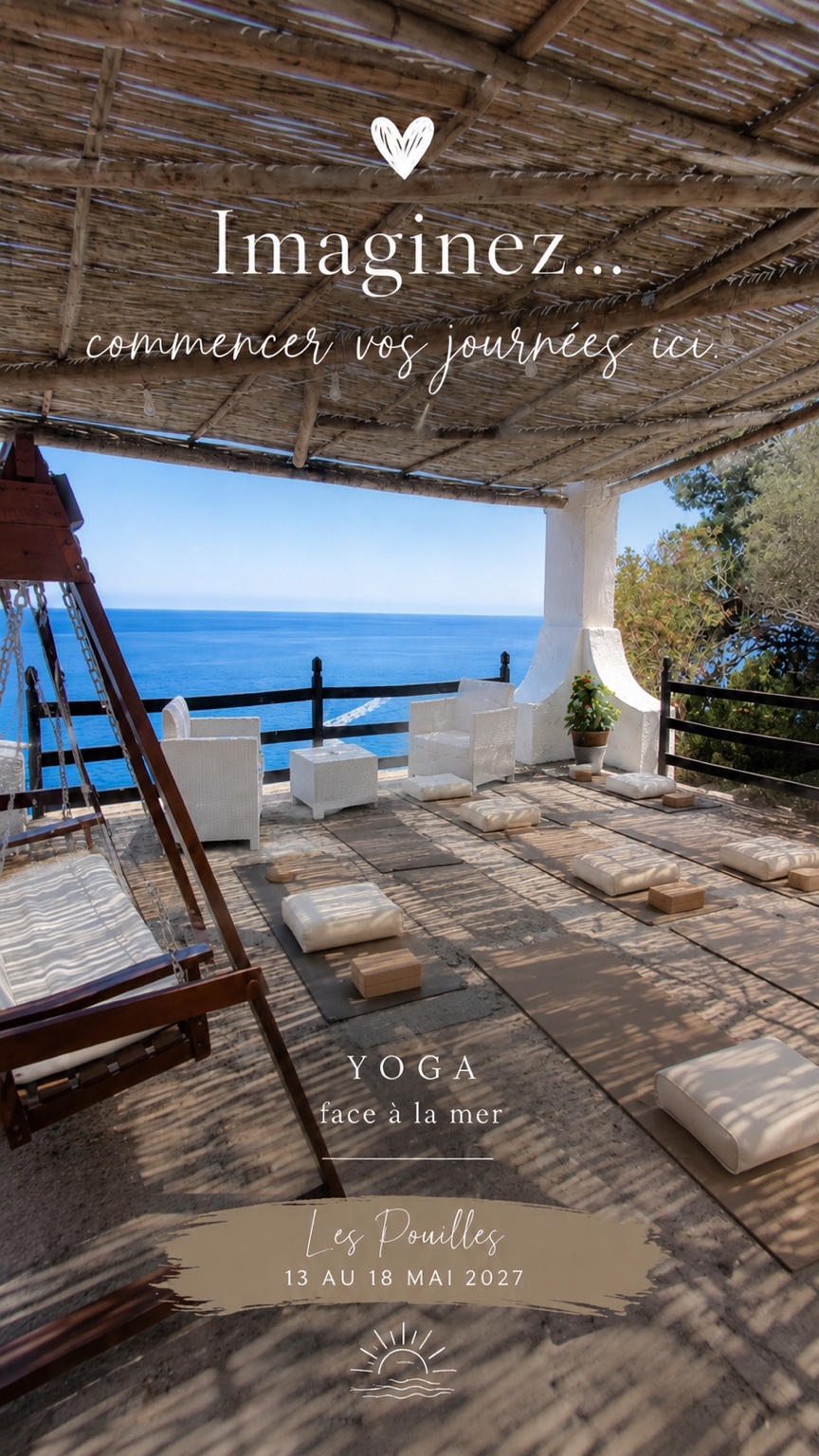 Publication Yoga Nature présentant le yoga face à la mer dans les Pouilles